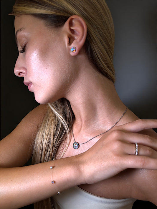 Персонализиран сет колие и обеци Dot с инкрустирани кристали по избор