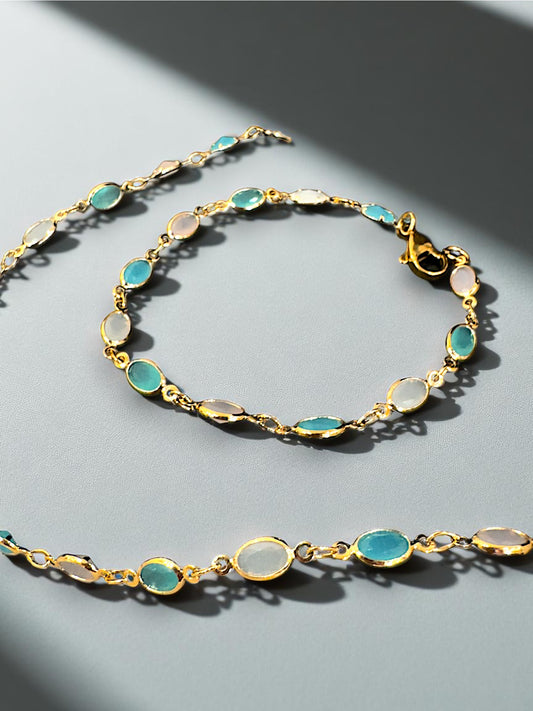 Гривна за крак Aurelie в нежно розово и синьо